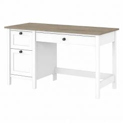 Bush Furniture Mayfield 54" Laminated Wood Computer Desk With Drawers - Pure White/Shiplap Gray