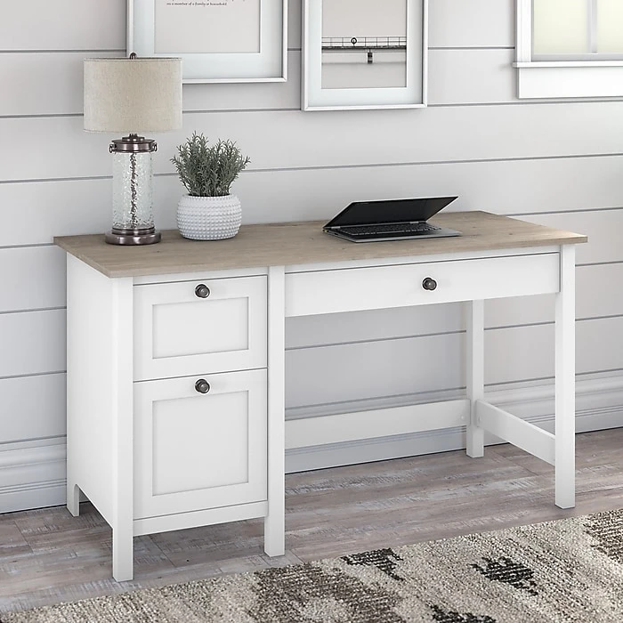 Bush Furniture Mayfield 54" Laminated Wood Computer Desk With Drawers - Pure White/Shiplap Gray 2 Bush Furniture Mayfield 54" Laminated Wood Computer Desk With Drawers - Pure White/Shiplap Gray - Image 2