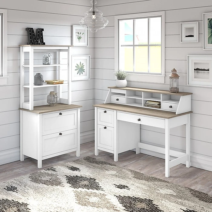 Bush Furniture Mayfield 54" Laminated Wood Computer Desk With Drawers - Pure White/Shiplap Gray 5 Bush Furniture Mayfield 54" Laminated Wood Computer Desk With Drawers - Pure White/Shiplap Gray - Image 5