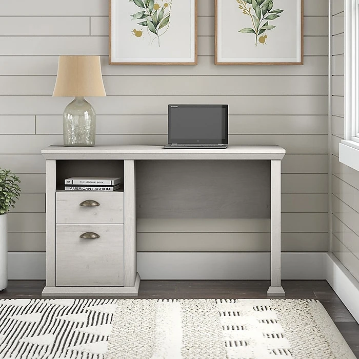 Bush Furniture Yorktown 50" Laminated Wood Home Office Desk with Storage, Linen White Oak (WC40423-03) 2 Bush Furniture Yorktown 50" Laminated Wood Home Office Desk with Storage, Linen White Oak (WC40423-03) - Image 2