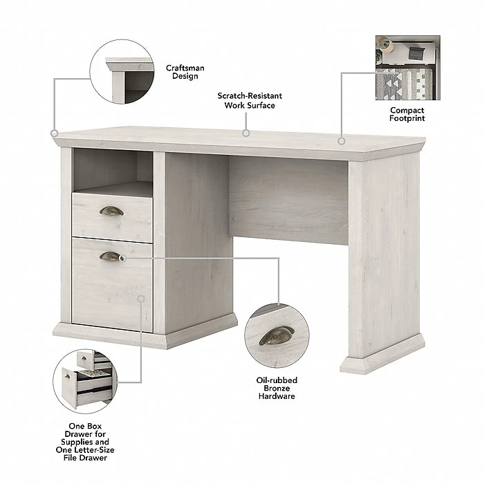 Bush Furniture Yorktown 50" Laminated Wood Home Office Desk with Storage, Linen White Oak (WC40423-03) 3 Bush Furniture Yorktown 50" Laminated Wood Home Office Desk with Storage, Linen White Oak (WC40423-03) - Image 3
