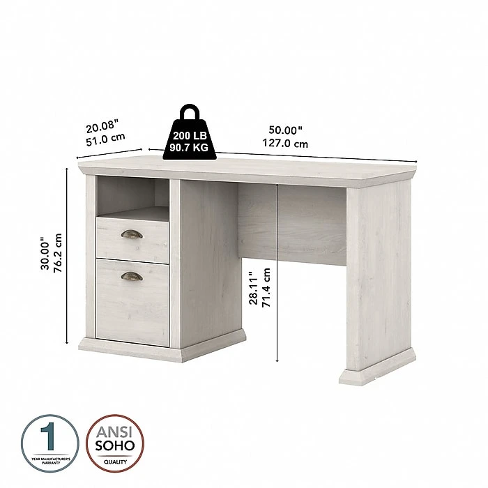 Bush Furniture Yorktown 50" Laminated Wood Home Office Desk with Storage, Linen White Oak (WC40423-03) 5 Bush Furniture Yorktown 50" Laminated Wood Home Office Desk with Storage, Linen White Oak (WC40423-03) - Image 5
