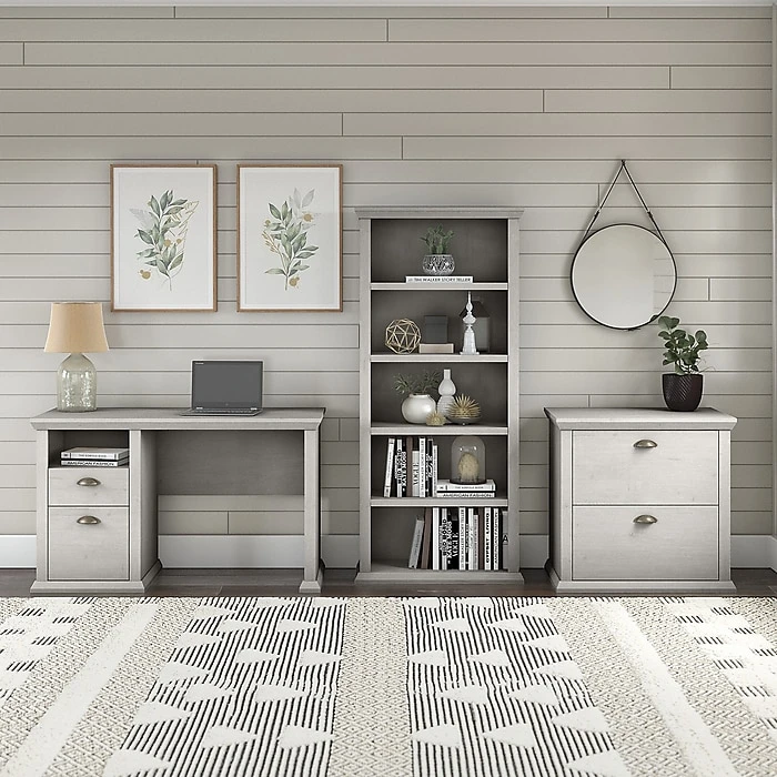 Bush Furniture Yorktown 50" Laminated Wood Home Office Desk with Storage, Linen White Oak (WC40423-03) 9 Bush Furniture Yorktown 50" Laminated Wood Home Office Desk with Storage, Linen White Oak (WC40423-03) - Image 9