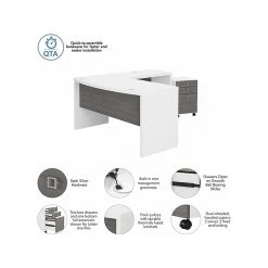 Kathy Ireland® Echo 60"W L-Shaped Bow Front Desk with Mobile File Cabinet, Pure White/Modern Gray - Stylish & Functional Office Furniture -Computer Office Desks Shop unnamed file 5555