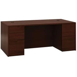 HON® 10500 Series™ Mahogany Double Pedestal Office Desk with Full Pedestals, 72"W x 36"D, Laminate Surface