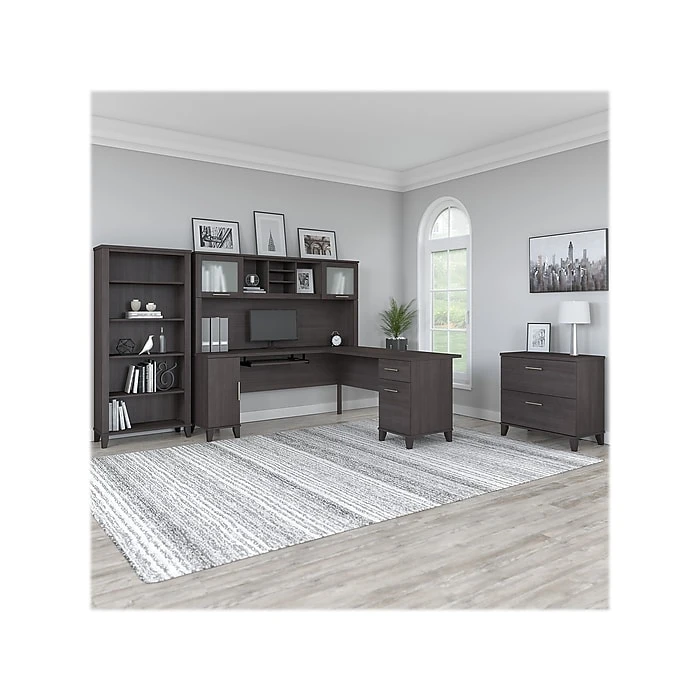 Bush Furniture Somerset 72"W L-Shaped Desk with Hutch, Lateral File Cabinet, and Bookcase – Storm Gray (SET012SG) 2 Bush Furniture Somerset 72"W L-Shaped Desk with Hutch, Lateral File Cabinet, and Bookcase – Storm Gray (SET012SG) - Image 2