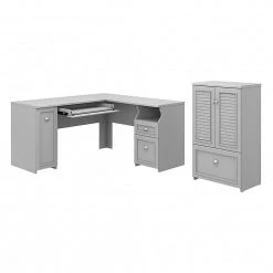 Bush Furniture Fairview 60" L-Shaped Desk with Storage Cabinet | Cape Cod Gray