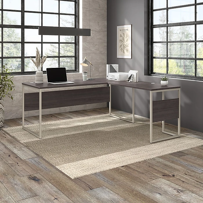 Bush Business Furniture Hybrid 72" L-Shaped Table Desk With Metal Legs, Storm Gray | Durable Laminated Wood Desk 2 Bush Business Furniture Hybrid 72" L-Shaped Table Desk With Metal Legs, Storm Gray | Durable Laminated Wood Desk - Image 2
