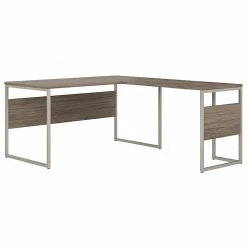 Bush Business Furniture 60"W L-Shaped Desk - Modern Hickory Laminated Wood Desk with Metal Legs (HYB027MH)
