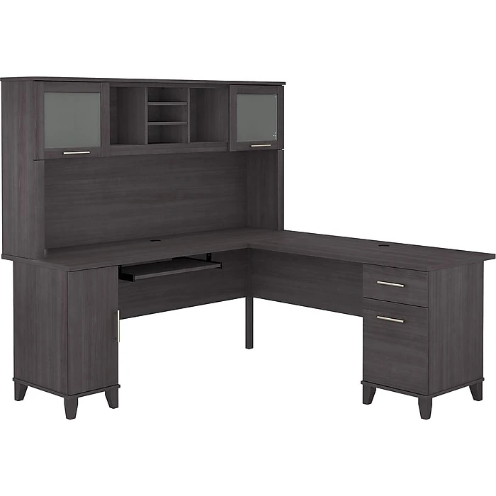 Bush Furniture Somerset 72"W L-Shaped Desk with Hutch, Storm Gray - Elegant Laminated Wood Office Furniture 1 Bush Furniture Somerset 72"W L-Shaped Desk with Hutch, Storm Gray - Elegant Laminated Wood Office Furniture