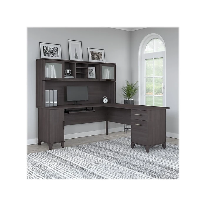 Bush Furniture Somerset 72"W L-Shaped Desk with Hutch, Storm Gray - Elegant Laminated Wood Office Furniture 2 Bush Furniture Somerset 72"W L-Shaped Desk with Hutch, Storm Gray - Elegant Laminated Wood Office Furniture - Image 2
