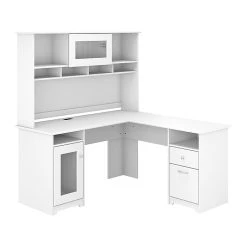 Bush Furniture Cabot 60" L-Shaped Computer Desk with Hutch, White (CAB001WHN) - Durable Laminated Wood Desk