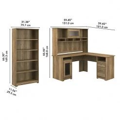 Bush Furniture Cabot 60"W L-Shaped Desk With Hutch & 5-Shelf Bookcase, Reclaimed Pine - Space-Saving Office Solution -Computer Office Desks Shop unnamed file 5727