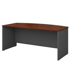 Bush Business Furniture Westfield 72W x 36D Bow Front Desk in Hansen Cherry/Graphite Gray | Modern Laminate Office Desk