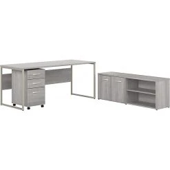 Bush Business Furniture Hybrid 72" W Laminated Wood Computer Table Desk with Storage & Mobile File Cabinet - Platinum Gray (HYB014PGSU)