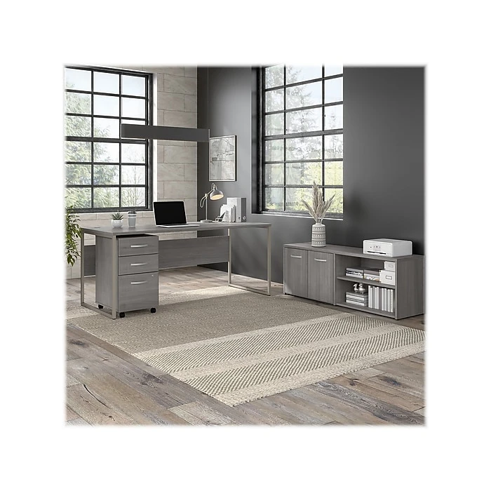 Bush Business Furniture Hybrid 72" W Laminated Wood Computer Table Desk with Storage & Mobile File Cabinet - Platinum Gray (HYB014PGSU) 2 Bush Business Furniture Hybrid 72" W Laminated Wood Computer Table Desk with Storage & Mobile File Cabinet - Platinum Gray (HYB014PGSU) - Image 2