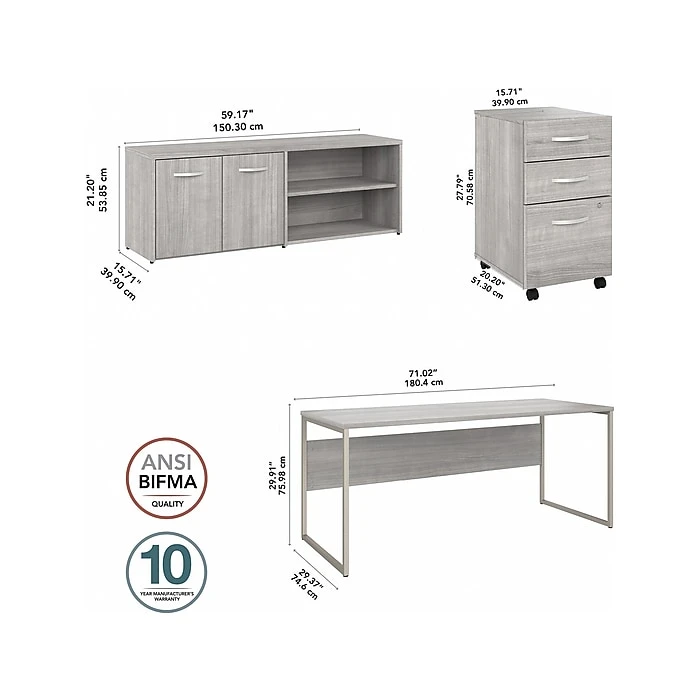 Bush Business Furniture Hybrid 72" W Laminated Wood Computer Table Desk with Storage & Mobile File Cabinet - Platinum Gray (HYB014PGSU) 5 Bush Business Furniture Hybrid 72" W Laminated Wood Computer Table Desk with Storage & Mobile File Cabinet - Platinum Gray (HYB014PGSU) - Image 5