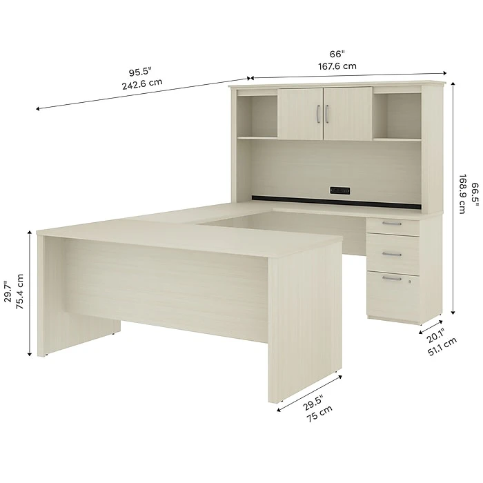 Bestar Logan 66W U or L-Shaped Executive Office Desk with Pedestal and Hutch - White Chocolate (46410-31) - Laminated Wood 4 Bestar Logan 66W U or L-Shaped Executive Office Desk with Pedestal and Hutch - White Chocolate (46410-31) - Laminated Wood - Image 4