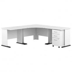 Bush Business Furniture Studio A 83"W Corner Desk with Mobile File Cabinet - White, Laminated Wood (STA003WHSU)