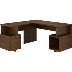 Kathy Ireland® Home 60" L-Shaped Desk with Drawer & Storage - Modern Walnut (MDS001MW)