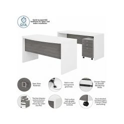 Office By Kathy Ireland® Echo 60"W Bow Front Desk with Credenza and Mobile File Cabinet, Pure White/Modern Gray - Laminated Wood Office Furniture -Computer Office Desks Shop unnamed file 5810