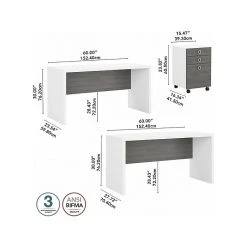 Office By Kathy Ireland® Echo 60"W Bow Front Desk with Credenza and Mobile File Cabinet, Pure White/Modern Gray - Laminated Wood Office Furniture -Computer Office Desks Shop unnamed file 5811