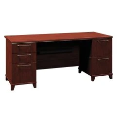 Bush Business Furniture Enterprise 72W Double Pedestal Laminated Wood Desk in Harvest Cherry