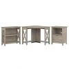Bush Furniture Key West 34" Corner Desk With Bookcase & Lateral File Cabinet in Washed Gray – Space-Saving Laminated Wood Office Furniture