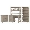 Bush Furniture Key West 48" Computer Desk with Bookcase & File Cabinet, Washed Gray | Laminated Wood Bundle