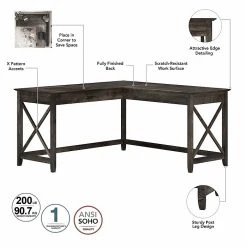 Bush Furniture Key West 60" L-Shaped Desk with Mobile 2-Drawer File Cabinet, Dark Gray Hickory | Laminated Wood Office Furniture -Computer Office Desks Shop unnamed file 5924