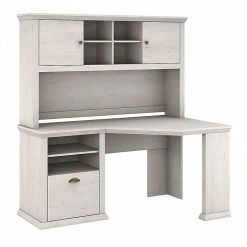 Bush Furniture Yorktown 60" Corner Desk With Hutch, Linen White Oak - Stylish & Functional Laminated Wood Desk