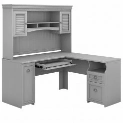 Bush Furniture Fairview 60" L-Shaped Desk with Hutch - Cape Cod Gray | Laminated Wood Office Desk