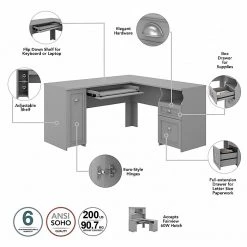 Bush Furniture Fairview 60" L-Shaped Desk with Hutch - Cape Cod Gray | Laminated Wood Office Desk -Computer Office Desks Shop unnamed file 5949