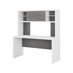 Bush Business Furniture Echo 60"W Credenza Desk With Hutch | Pure White/Modern Gray | Laminated Wood