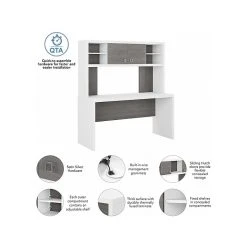 Bush Business Furniture Echo 60"W Credenza Desk With Hutch | Pure White/Modern Gray | Laminated Wood -Computer Office Desks Shop unnamed file 5957