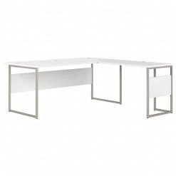 Bush Business Furniture HYB025WH 72" L-Shaped Table Desk with Metal Legs - White | Sturdy Laminated Wood Office Desk