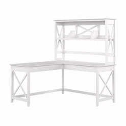 Bush Furniture Key West 60" L-Shaped Computer Desk in Pure White Oak - Modern Home Office Furniture | KWS048WT