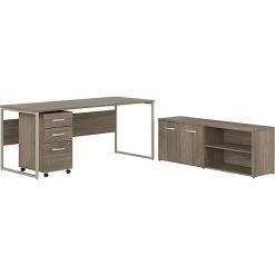 Bush Business Furniture Hybrid 72" W Computer Desk with Mobile File Cabinet, Modern Hickory (HYB014MHSU) | Laminated Wood Office Desk