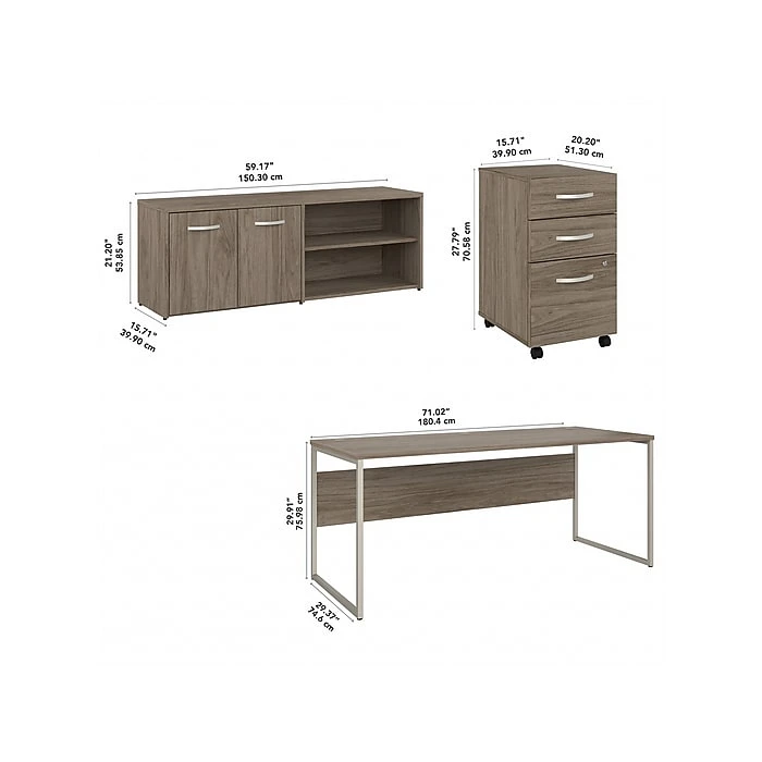 Bush Business Furniture Hybrid 72" W Computer Desk with Mobile File Cabinet, Modern Hickory (HYB014MHSU) | Laminated Wood Office Desk 5 Bush Business Furniture Hybrid 72" W Computer Desk with Mobile File Cabinet, Modern Hickory (HYB014MHSU) | Laminated Wood Office Desk - Image 5