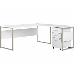 Bush Business Furniture 72"W L-Shaped Desk with Mobile File Cabinet – White (HYB028WHSU)