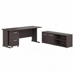 Bush Business Furniture Studio A 72"W Laminated Wood Computer Desk with File Cabinet & Storage Cabinet, Storm Gray