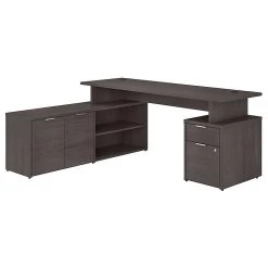 Bush Business Furniture Jamestown 71"W L-Shaped Desk with Drawers, Storm Gray - Durable Laminated Wood Office Desk