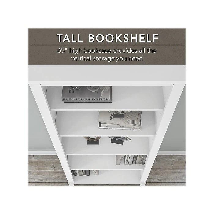 Bush Furniture Somerset 72" L-Shaped Desk with Hutch & 5-Shelf Bookcase, White (SET011WH) | Laminated Wood Office Furniture 6 Bush Furniture Somerset 72" L-Shaped Desk with Hutch & 5-Shelf Bookcase, White (SET011WH) | Laminated Wood Office Furniture - Image 6