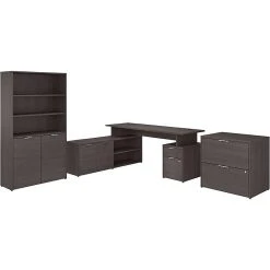 Bush Business Furniture Jamestown 71" L-Shaped Desk Bundle - Storm Gray, Laminate Wood Office Desk with Storage