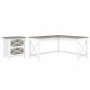 Bush Furniture Key West 60" L-Shaped Desk with 2-Drawer File Cabinet, Shiplap Gray/Pure White – Stylish & Functional