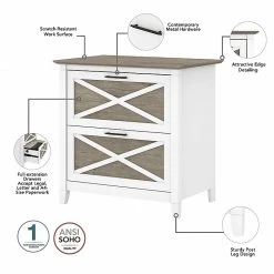Bush Furniture Key West 60" L-Shaped Desk with 2-Drawer File Cabinet, Shiplap Gray/Pure White – Stylish & Functional -Computer Office Desks Shop unnamed file 6192