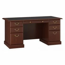 Bush Furniture Saratoga Executive Desk - Harvest Cherry/Black | Laminate Office Desk | EX45666-03K