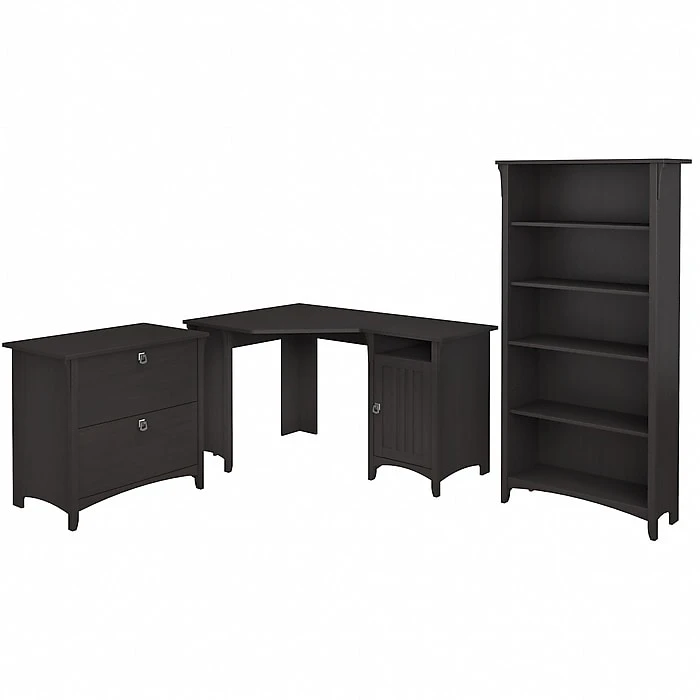 Bush Furniture Salinas 55"W Corner Desk with Lateral File Cabinet & 5-Shelf Bookcase, Vintage Black (SAL013VB) - Laminated Wood Office Furniture 1 Bush Furniture Salinas 55"W Corner Desk with Lateral File Cabinet & 5-Shelf Bookcase, Vintage Black (SAL013VB) - Laminated Wood Office Furniture