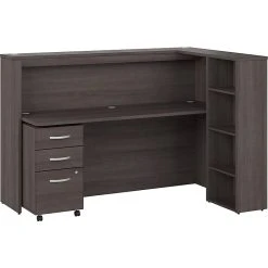 Bush Business Furniture Studio C 72"W Cubicle Desk with Shelves & Mobile File Cabinet - Storm Gray (STC062SGSU) | Laminated Wood Office Desk