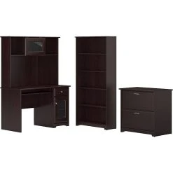 Bush Furniture Cabot 48" Computer Desk with Hutch, Bookcase & File Cabinet - Espresso Oak | Laminated Wood Office Desk